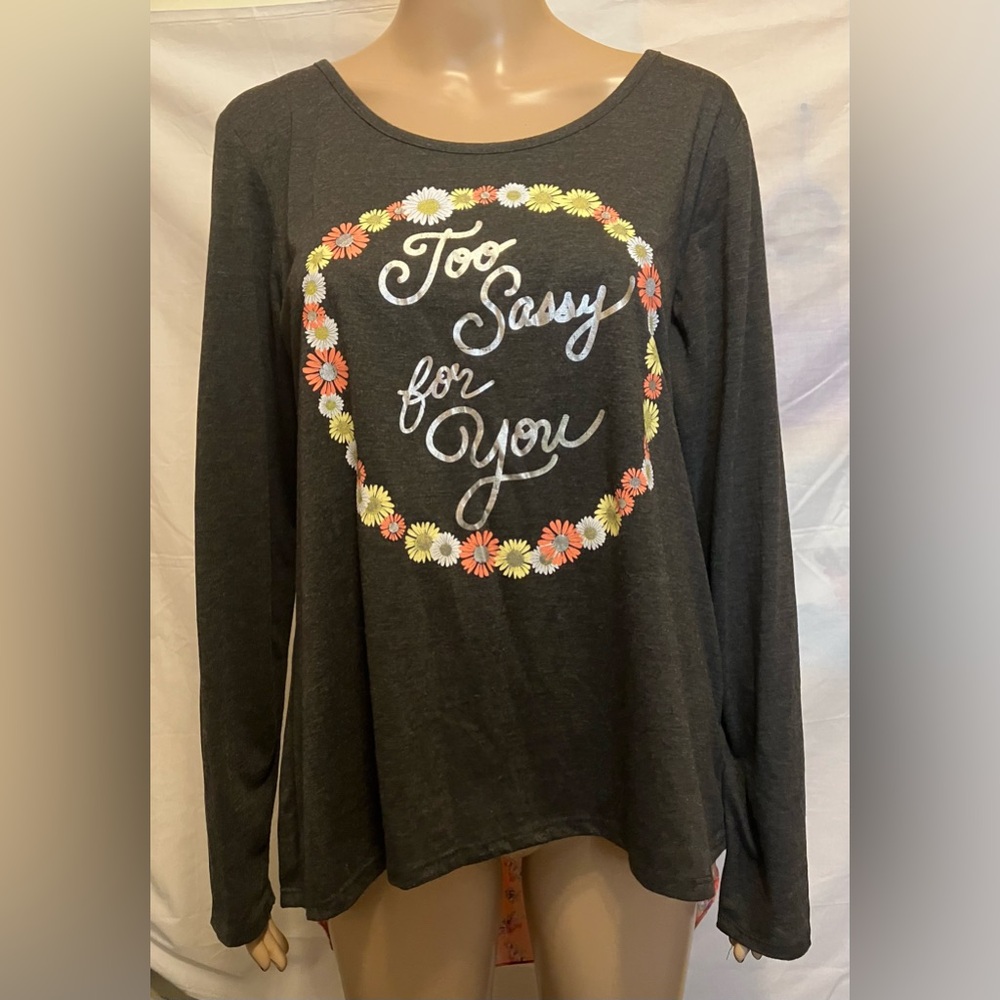 Juniors XL Floral Long Sleeved Dark Grey Top No Boundaries